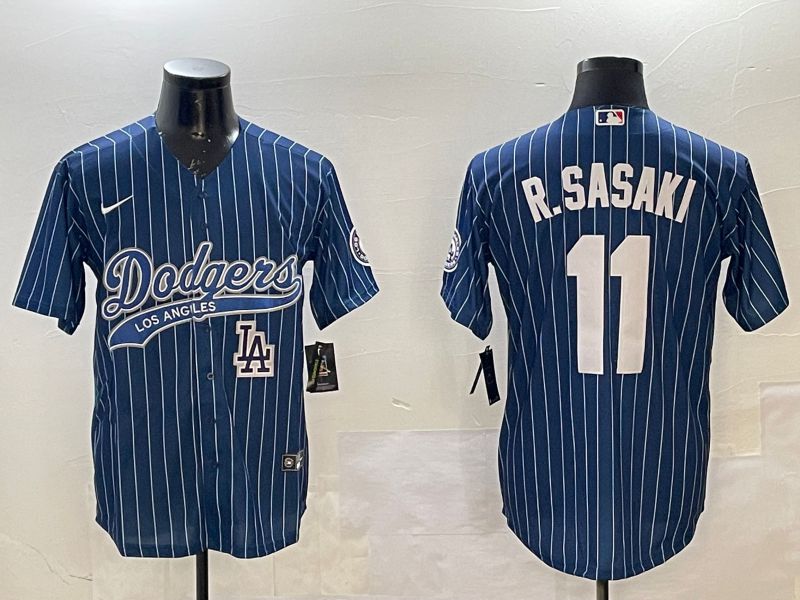 Men Los Angeles Dodgers #11 R.Sasaki Blue Stripe Joint Name 2025 Nike MLB Jersey style 5->los angeles dodgers->MLB Jersey